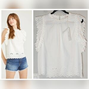 NWT Driftwood Ruffle Eyelet White Top Women's size Large